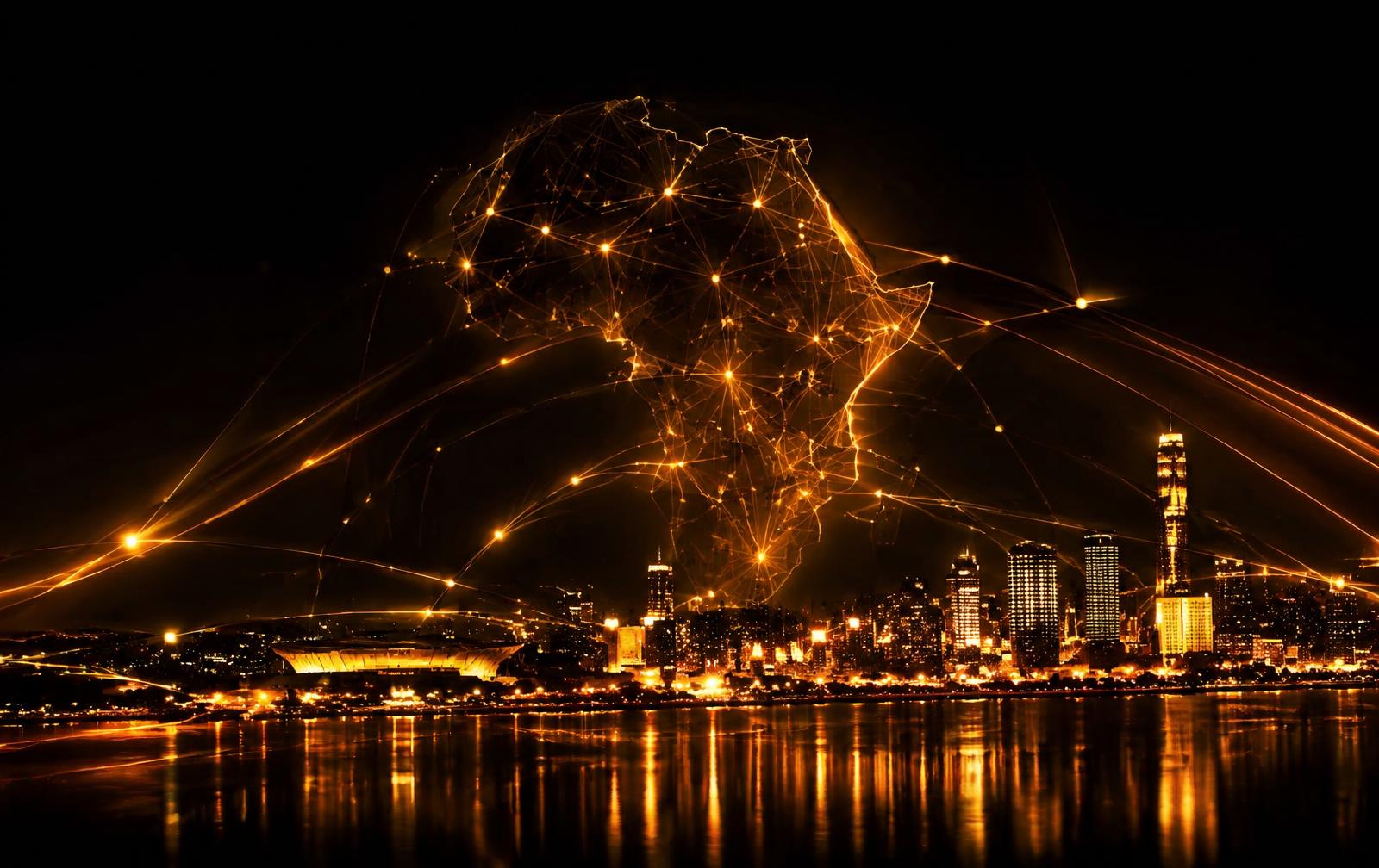 Glowing AI network over Africa